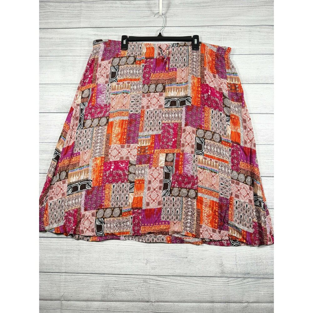 Islander Womens 2X Patchwork Boho A-Line Skirt 100% Rayon Multicolor 4079